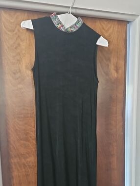 Jessica Holbrook Black Sleeveless Maxi Dress with Colorful Embroidered Neckline